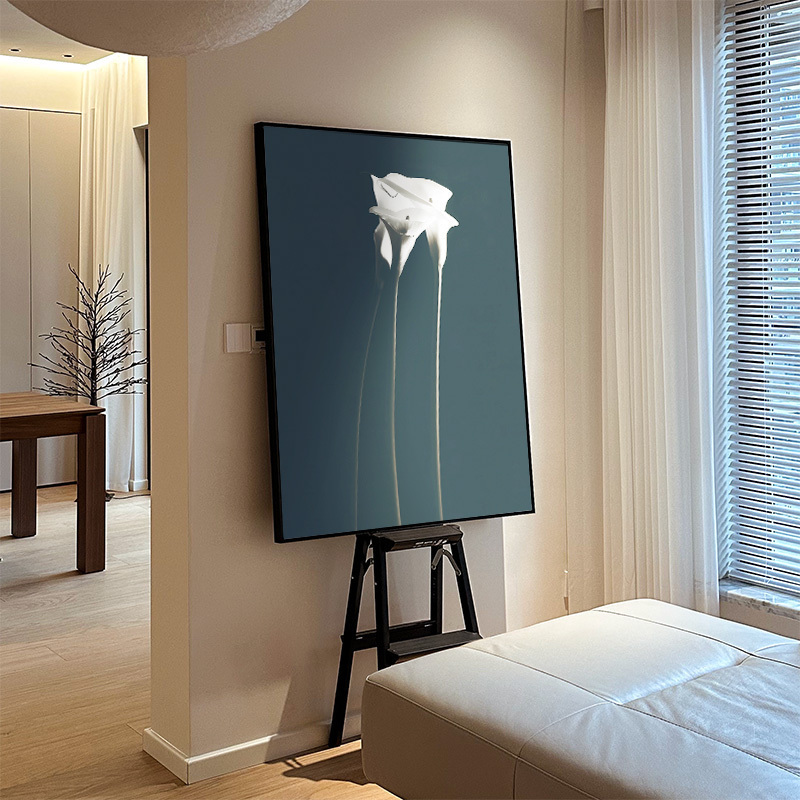 意式极简现代玄关装饰画灰蓝色高级大气花卉餐厅壁画客厅背景挂画