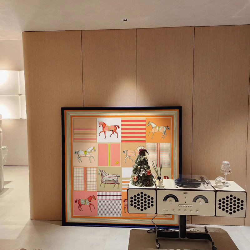 马家橙色轻奢骏马挂画别墅客厅装饰画高端卧室书房走廊玄关柜摆画