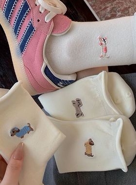 新款小狗波点袜子秋冬款抗菌可爱卡通ins潮中筒秋季爆款白色中筒