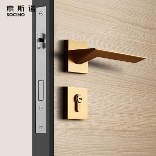 索斯诺门锁室内卧室房门锁北欧黄古铜分体锁家用美式 简约磁吸门锁