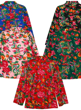 东北大花布衣服衬衫姐妹对襟搞笑晨袍闺蜜伴娘网红聚会年会演出服