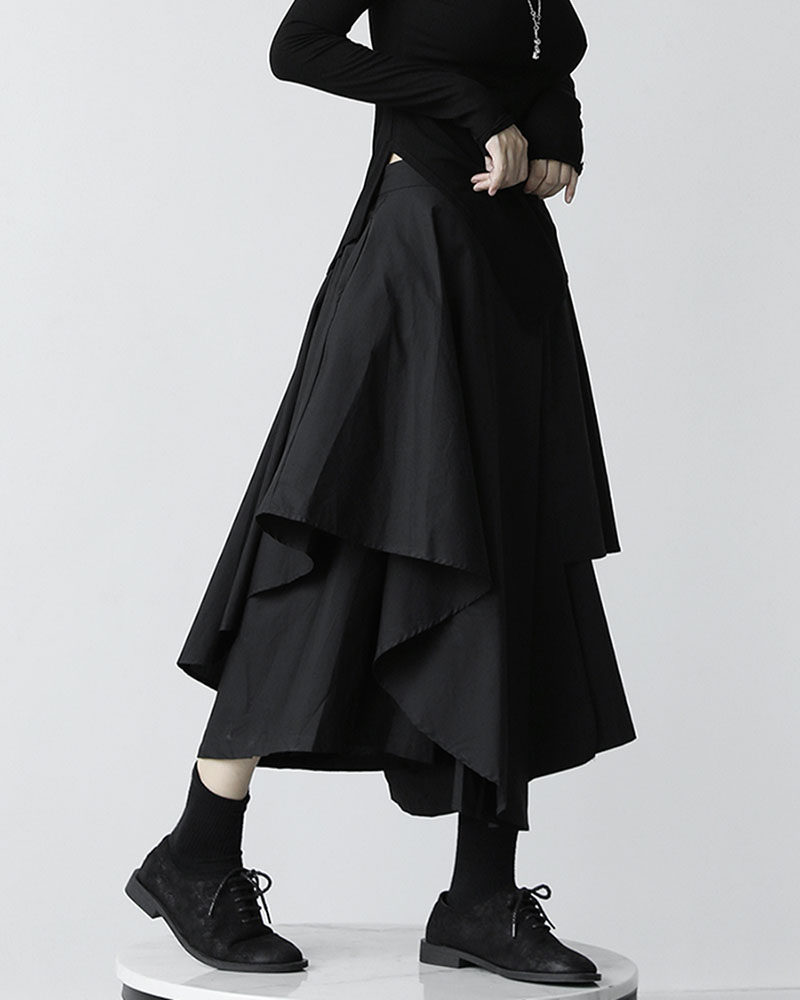 小众不规则百搭半身裙女学生2021秋冬新款休闲叠层中长款A字裙裤