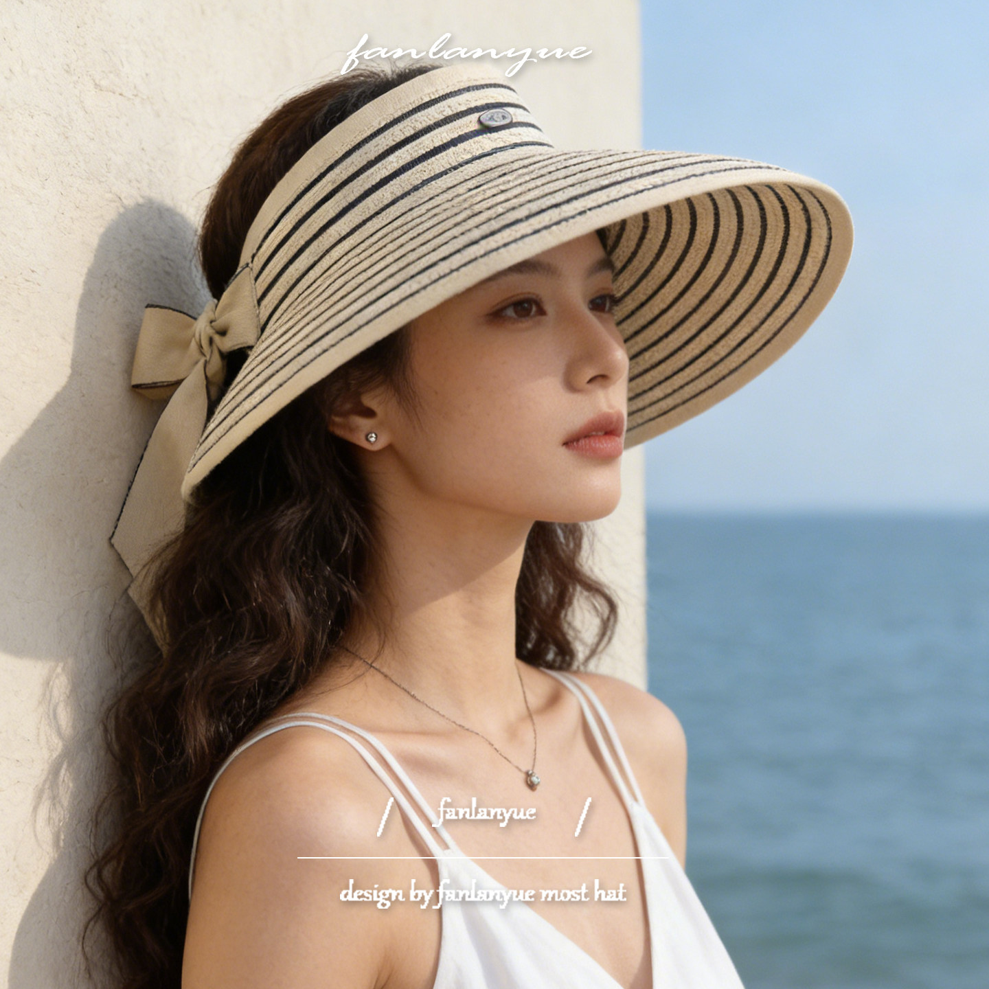 条纹空顶草帽女夏季遮脸防晒沙滩帽时尚百搭透气太阳帽韩版显脸小