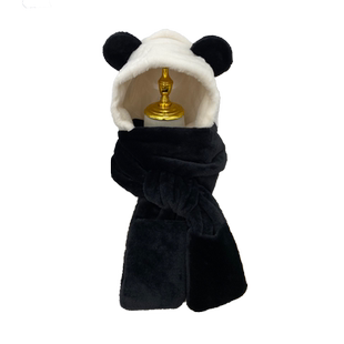 谷爱凌同款黑白熊猫雷锋帽子女秋冬保暖护耳帽毛绒百搭三件套连帽