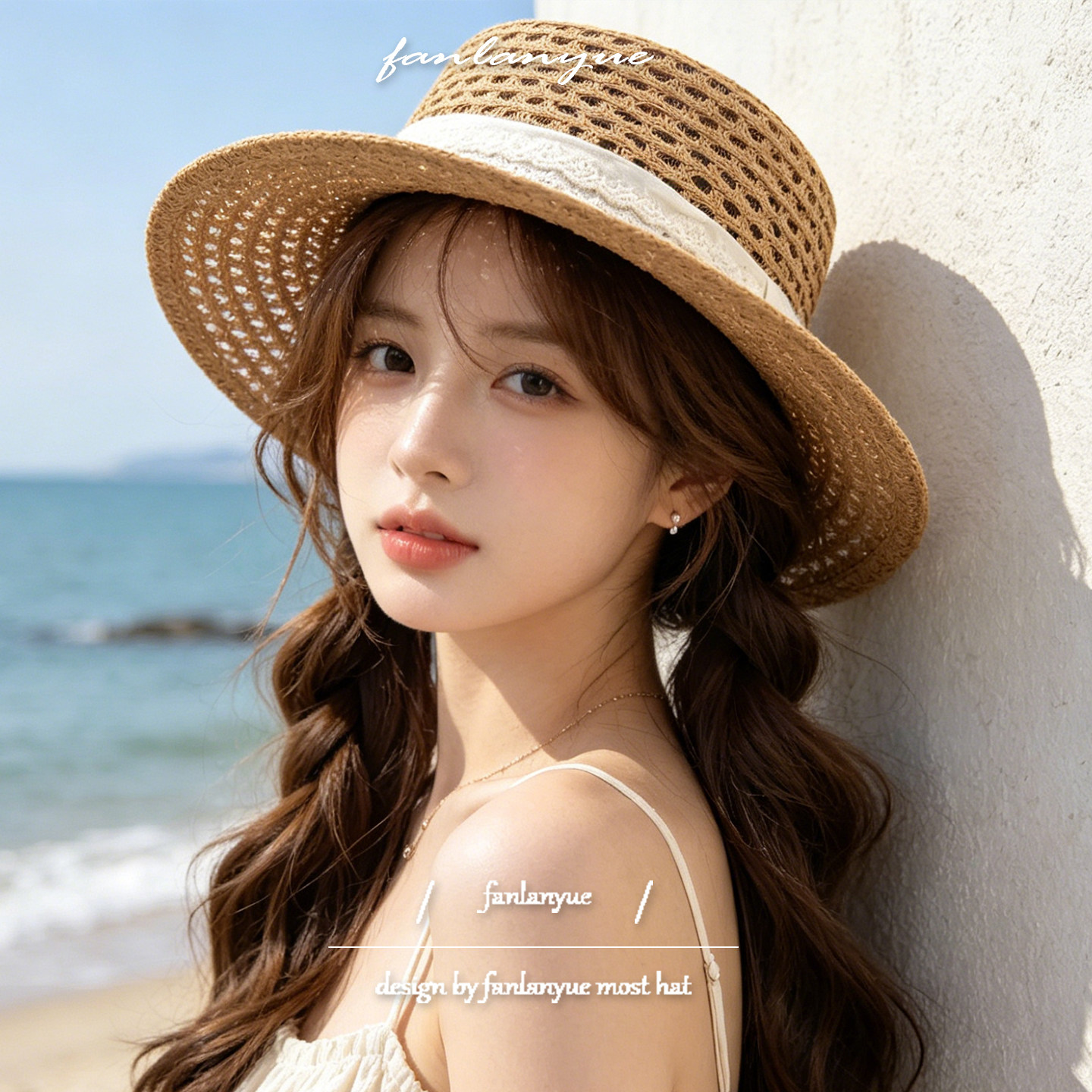 法式镂空平顶草帽女夏季海边度假蕾丝遮阳太阳帽老钱风宽檐凉帽子