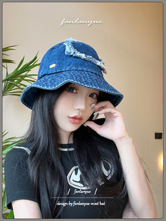 韩版牛仔渔夫帽子女防晒百搭素颜街拍盆帽高级感显脸小水桶帽男潮