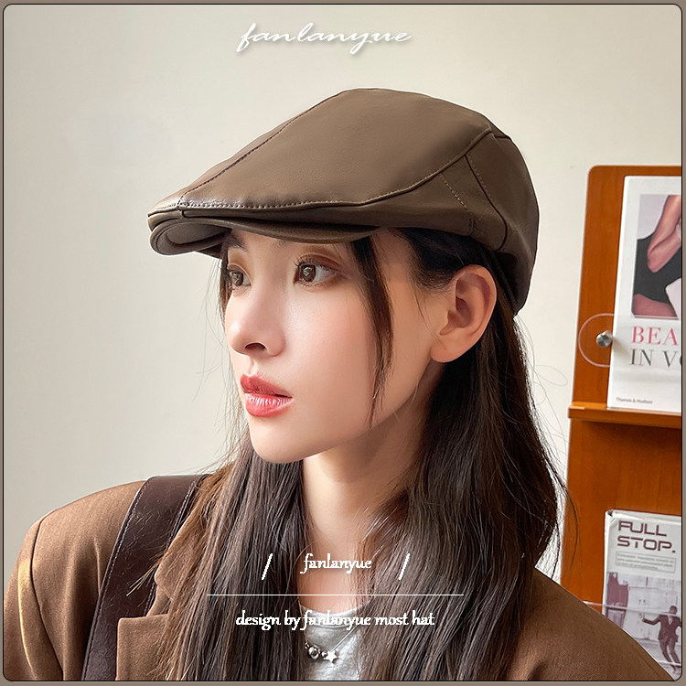 贝雷帽fanlanyue皮质英伦复古