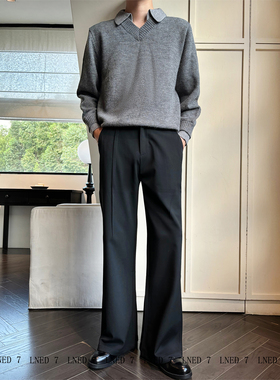 LNED7 秋冬季高品质TR色纺压褶设计微喇西裤宽松休闲垂感拖地西裤