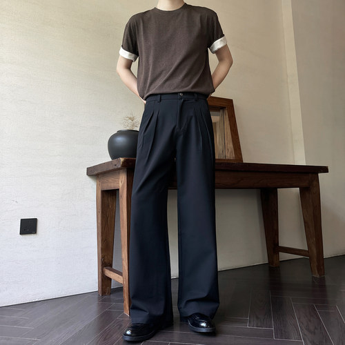 夏季三本针工艺A字直筒宽松西裤