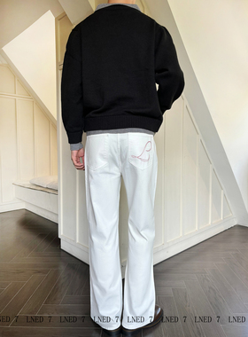 LNED7 2025冬季后口袋刺绣设计直筒宽松牛仔裤cleanfit纯棉牛仔裤