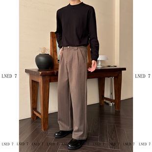 LNED7【老钱风A字加绒直筒西裤】冬季高品质TR混纺条纹直筒西裤男