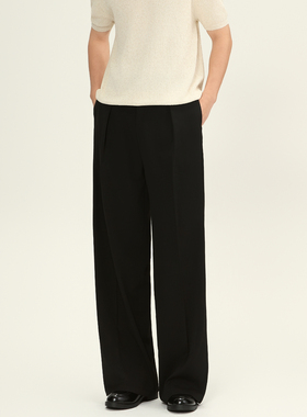 LNED7 高定TR色纺布压褶A字阔腿西裤 三本针工艺直筒宽松拖地西裤