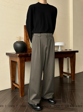 LNED7【精纺毛呢西裤】老钱风冬季加厚重磅A字直筒毛呢西裤休闲裤