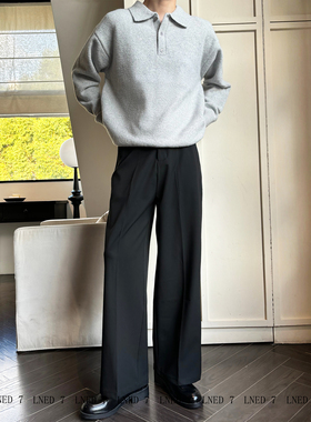 LNED7 2025秋冬季高品质TR色纺混纺A字阔腿西裤cleanfit宽松西裤