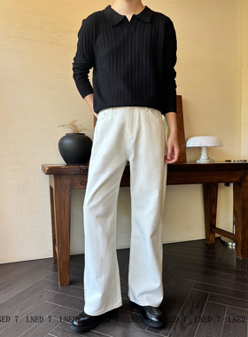 LNED7 2025秋冬季A字宽松直筒100纯棉牛仔裤白色cleanfit牛仔裤男