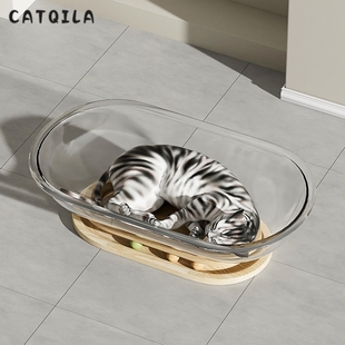 太空舱猫窝四季通用夏季猫窝转盘猫玩具猫床一体半封闭亚克力冰窝