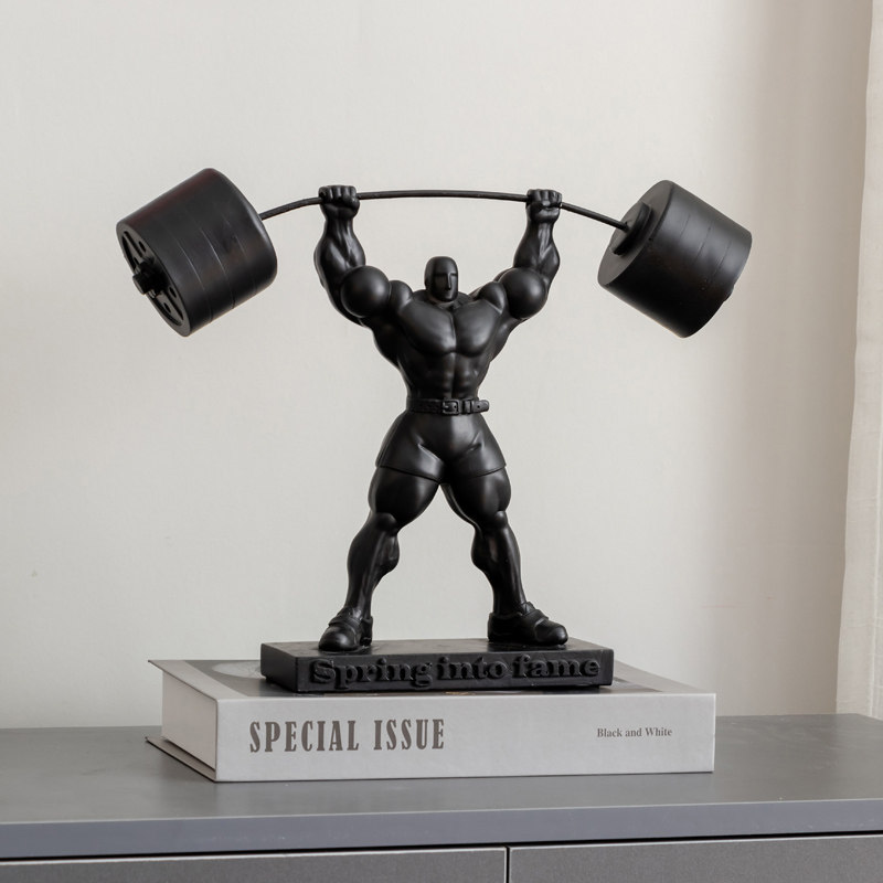 现代健身房创意健身健美摆件简约肌肉男举重人物雕塑桌面树脂装饰