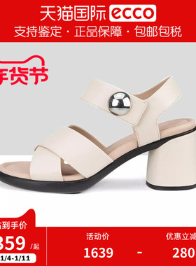 ECCO爱步女鞋凉鞋新款交叉带粗跟凉鞋通勤高跟鞋 雕塑奢华222893