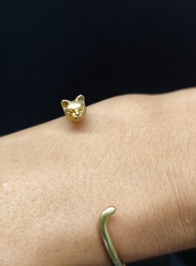 猫爪黄铜手镯手工小众铜饰生日礼物女生实心开口镯子猫尾猫头礼品