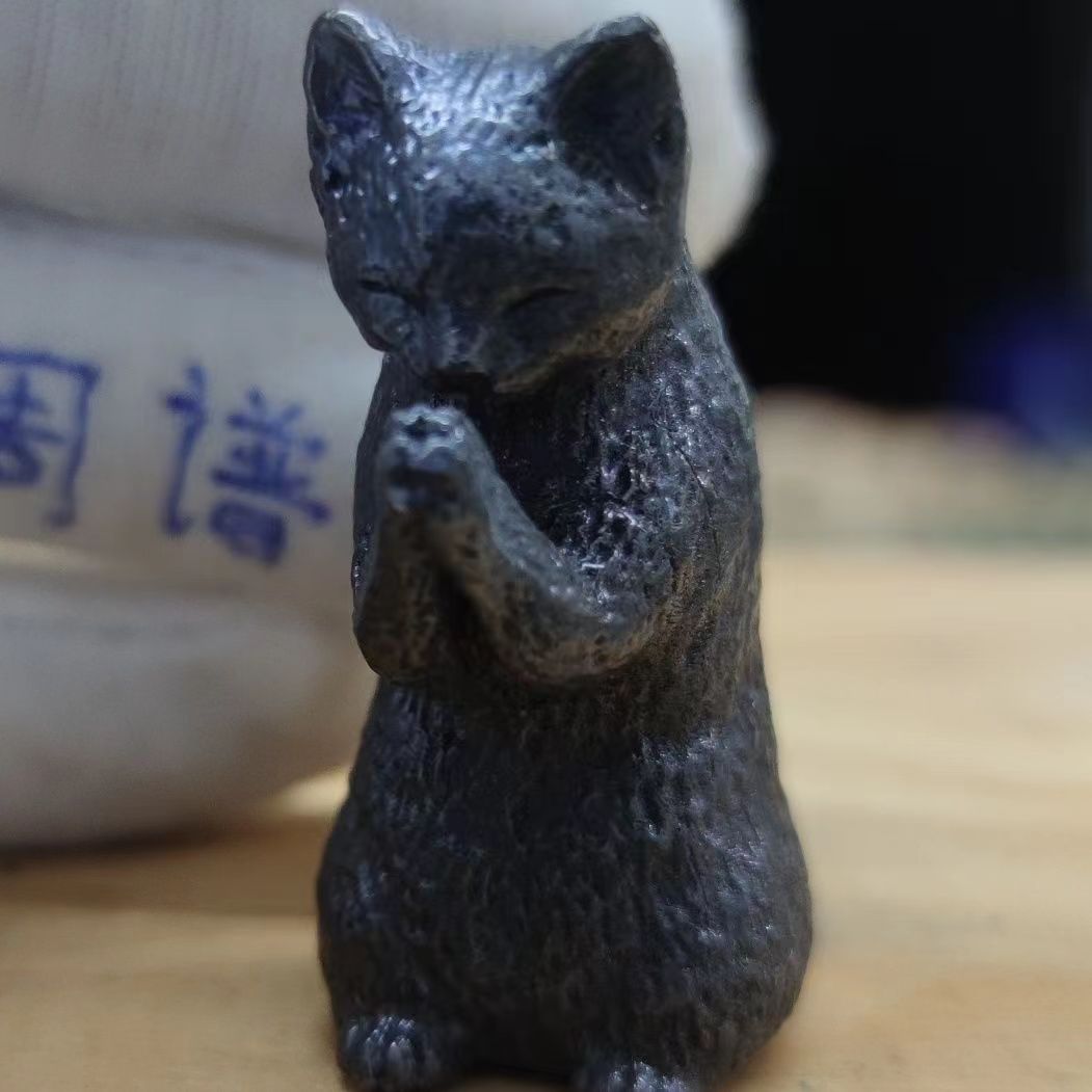 黄铜实心猫咪虔诚祈祷祝福摆件