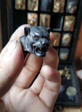 男生黄铜个性豹子头复古大号戒指