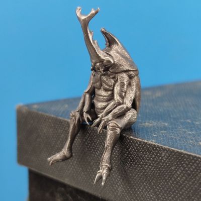 黄铜做旧独角仙双叉犀金龟屎壳郎仿真昆虫模型手办车载中控台摆件