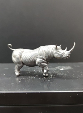 黄铜做旧 战斗犀牛 仿真草原动物造景模型桌面摆件玩具手办工艺品