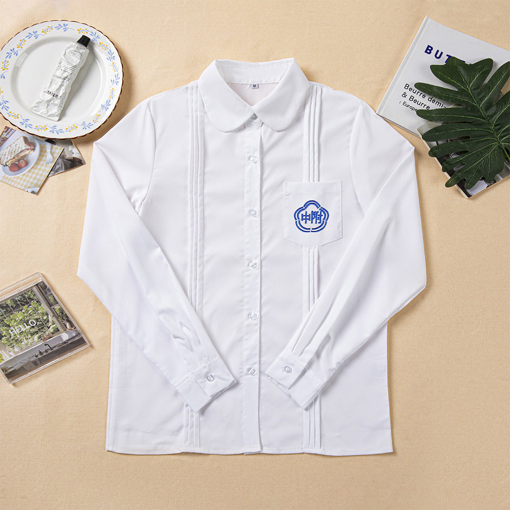 台湾师大附中jk学院风秋季学生校服班服风琴褶刺绣短袖长袖衬衫
