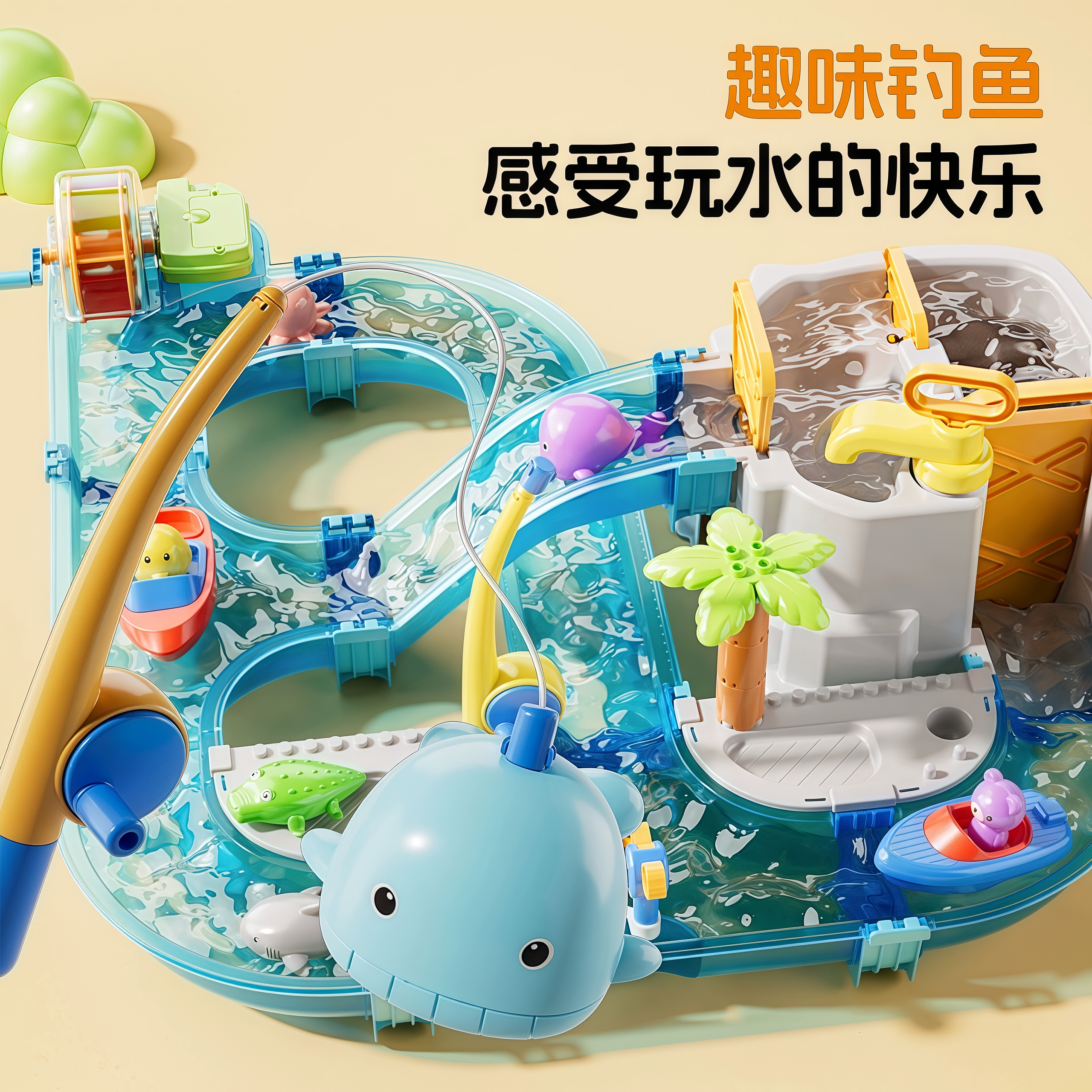 kaka夏日电动儿童水上乐园玩水戏水钓鱼闯关冲浪冒险玩具生日礼物
