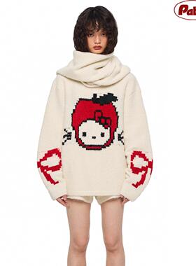 PABO笨狗蝴蝶结红苹果头kitty毛衣短裤搭配流苏围巾三件套套装女