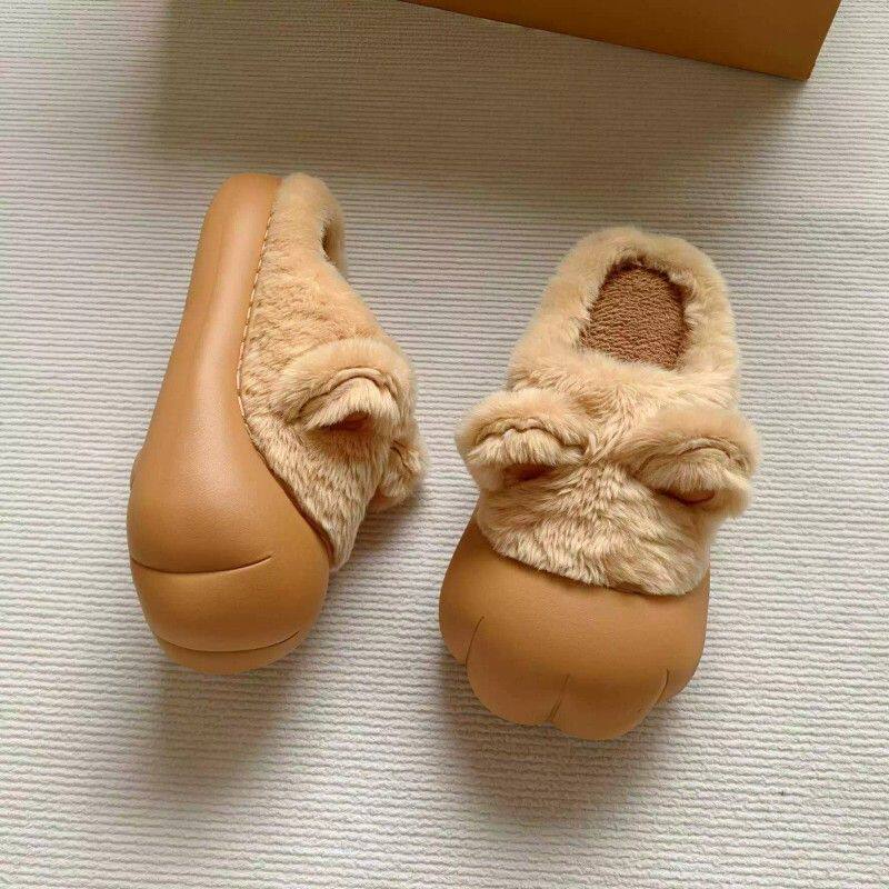 小熊熊爪毛绒拖鞋女款棉拖居家用加绒室内防滑不臭脚保暖外穿新款