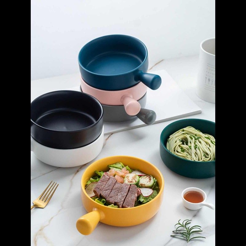 ins风奶油色餐具烤碗陶瓷手柄汤碗泡面螺蛳粉家用沙拉焗饭碗