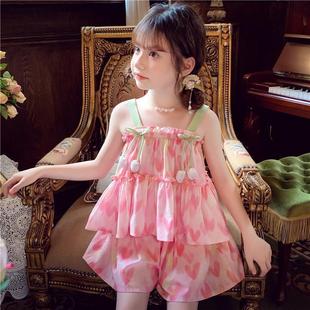 新款夏季女童连衣裙薄款圆领洋气女宝宝褶皱荷叶边公主裙外穿可爱