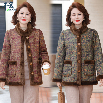 冬季新款妈妈装洋气棉衣加绒加厚棉袄中老年女士保暖时尚棉服外套