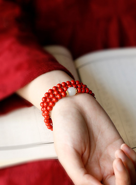 朱砂手串6mm多圈DIY女款三圈朱砂