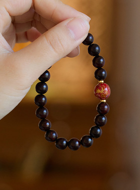 天然小叶紫檀红色大漆珠手链串珠