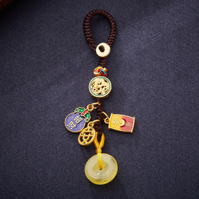 寺庙文创钥匙扣万事如意二代蜜蜡