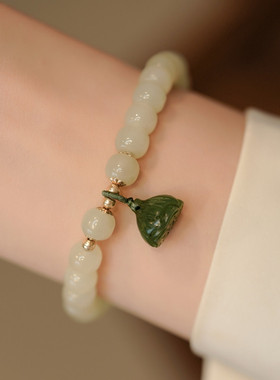 和田玉手链7*8mm老型珠单圈碧玉