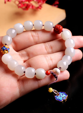 天然烟紫色和田玉手链9*10mm女款