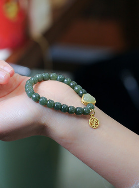 天然晴水和田玉弥勒佛手链串珠女