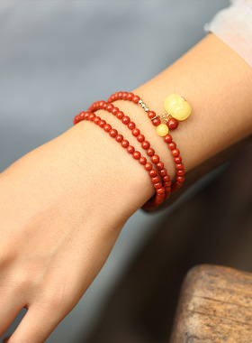 南红玛瑙多圈手串3.5mm柿子红饰