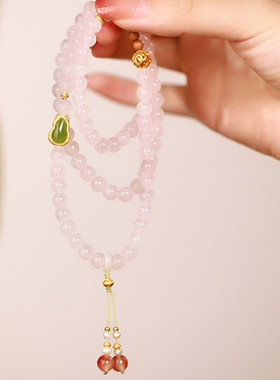 天然粉水晶6mm圆珠手链手串小众