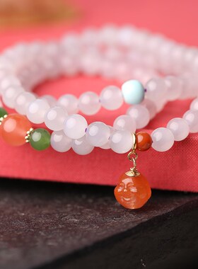 天然烟紫色和田玉6mm多圈手链原