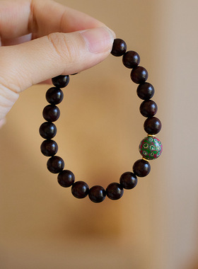 印度小叶紫檀手串女绿色大漆珠高