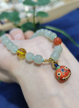 和田玉手链7*8mm单圈老型珠琥珀