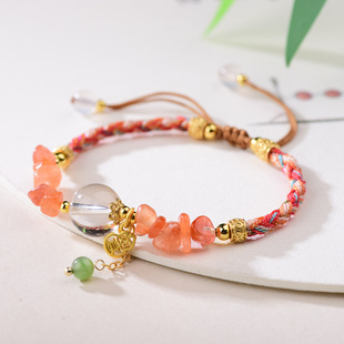 新中式国风手绳红兔毛水晶手链手工编织手绳手串闺蜜礼物饰品