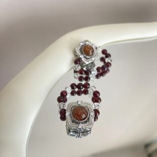 【妙手生金】黑金超七镶嵌女款戒环送女友4M白水晶石榴石原创戒指