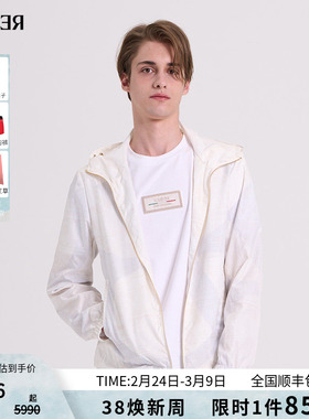RARE威雅男装双层面料印花工艺秋冬新款男士白色连帽休闲夹克外套