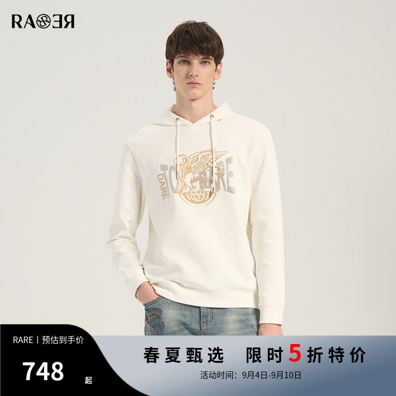 RARE威雅男装飞狮米白色连帽卫衣