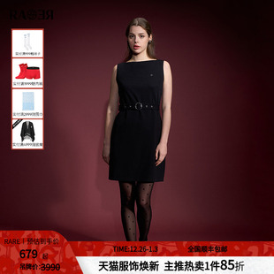 RARE威雅女裙夏季 一字领黑色优雅收腰连衣裙RR2245310618 新款